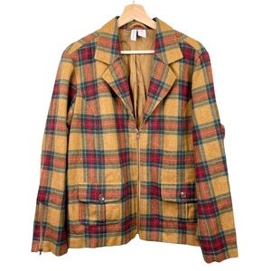 Jacket XL Retro Wool Blend Plaid Sahalie Tan Camel